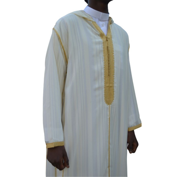 Djellaba man mousline - White and golden