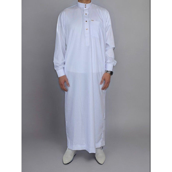 Qamis Saoudien Blanc Traditionnel - Tissu Coton Confortable