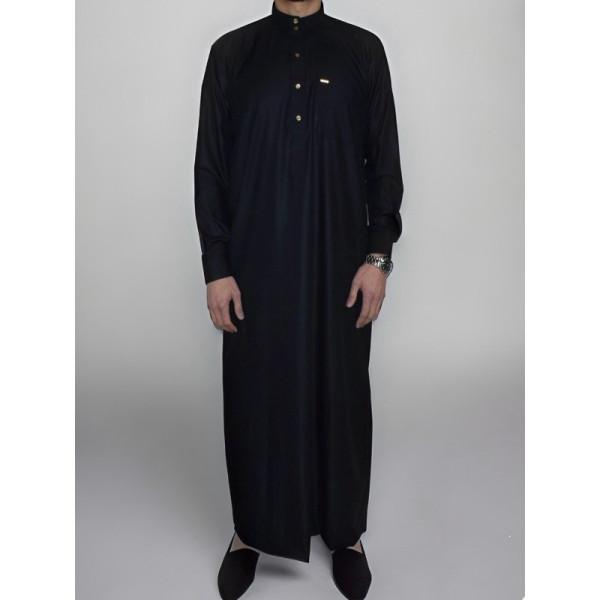 Qamis Saoudien Noir Coton - Traditionnel & Confortable